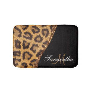 Fur Leopard Print and Glitter Bath Mat
