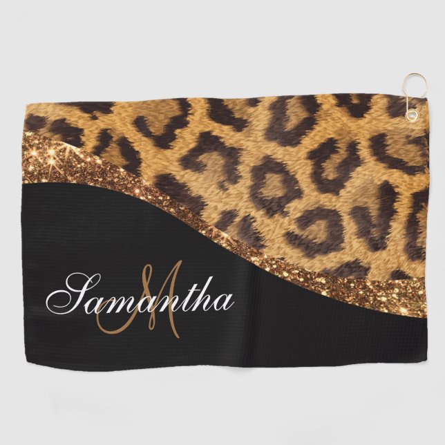 Fur Leopard Print and Glitter Golf Towel (Horizontal)