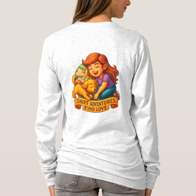 Fur Lies Love Rises Cute Lady and Puppy Cartoon 3D T-Shirt (Back)