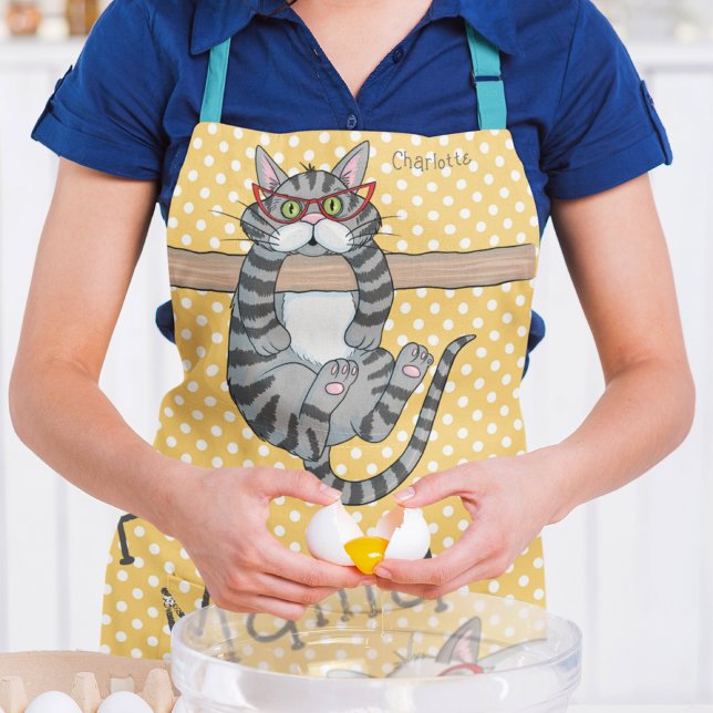 Fur Mama Funny Whimsical Cats Personalised Name Apron (Creator Uploaded)