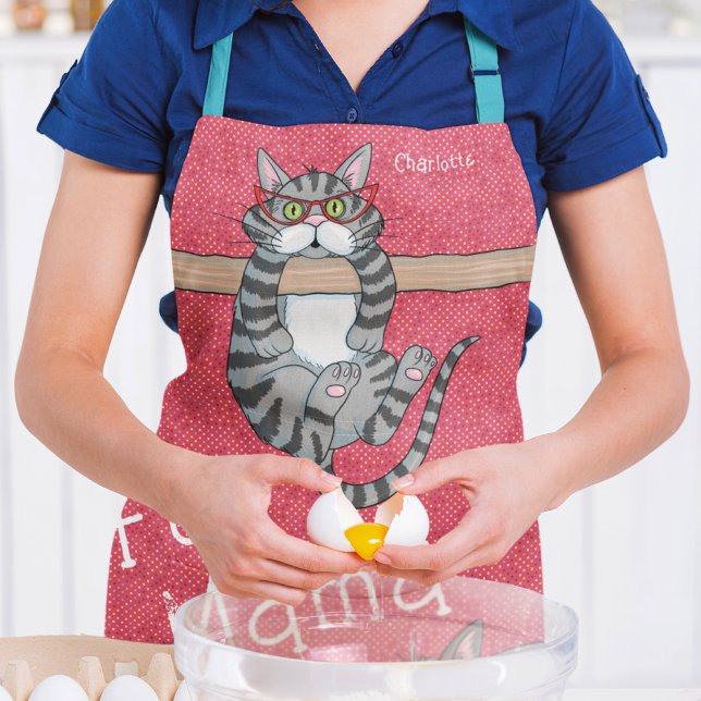 Fur Mama Funny Whimsical Cats Personalised Name Apron (Creator Uploaded)
