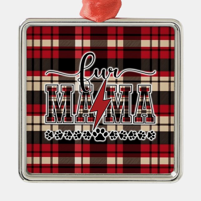 Fur Mama Plaid  Metal Tree Decoration (Front)
