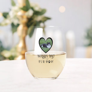 Fur Mum Cat Photo Stemless Wine Glass