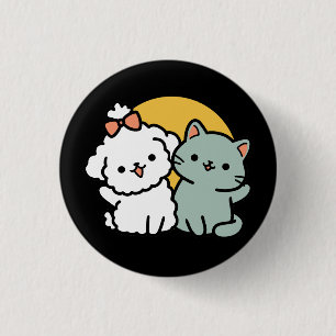 Fur-Real Friends Forever   Cute Cat & Dog Duo 3 Cm Round Badge