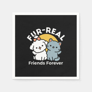 Fur-Real Friends Forever   Cute Cat & Dog Duo Napkin