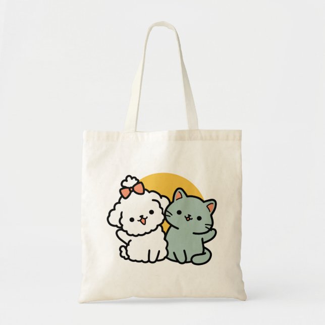 Fur-Real Friends Forever | Cute Cat & Dog Duo Tote Bag (Front)