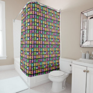 Furby Frenzy - on black Shower Curtain
