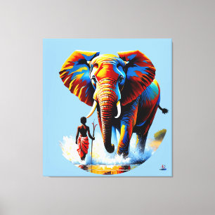 Furchtloser Junge trifft Elefantenbullen Canvas Print