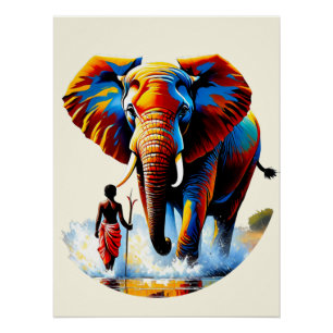 Furchtloser Junge trifft Elefantenbullen Poster