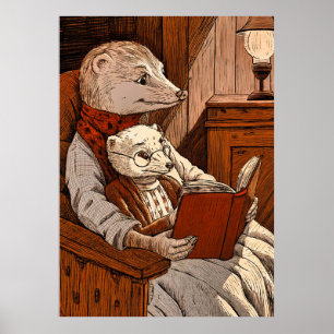 furet reading a book poster