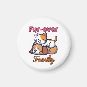 Furever Family Heartwarming Cat & Dog Illustration Magnet