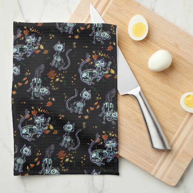 Furever Friends Spooky Ghost Cats  Tea Towel (Quarter Fold)