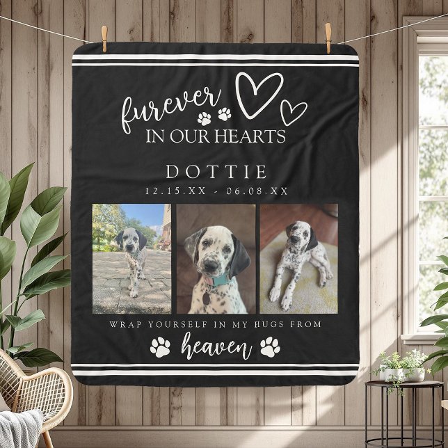 Furever In Our Hearts Dog Memorial Photo Sherpa Blanket (Furever In Our Hearts Dog Memorial Photo Balck and White ,Hugs from Heaven Sherpa Blanket)