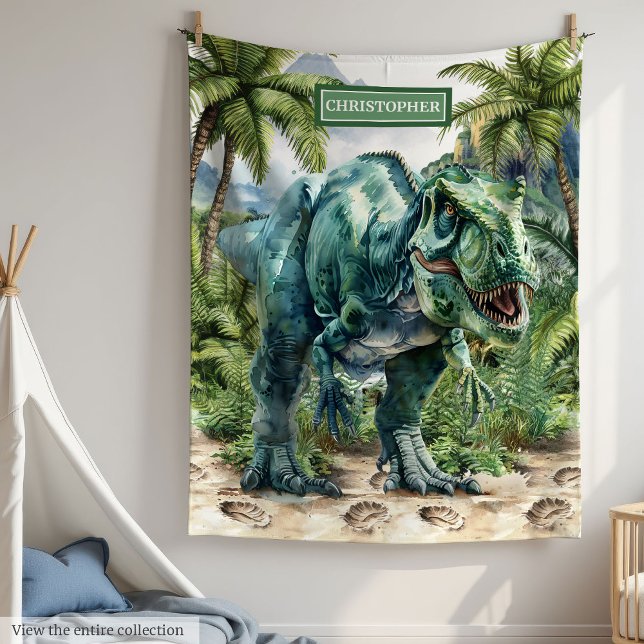 Furious Dinosaur Blanket Personalised Boy Name (Furious Dinosaur Blanket Personalized Boy Name)