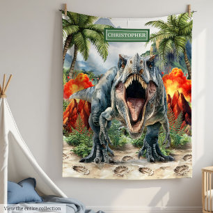 Furious T-Rex Blanket Custom Name Personalized