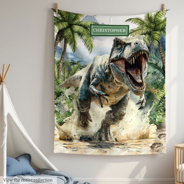 Furious T-Rex Blanket Personalised Custom Name Boy (Furious T-Rex Blanket Personalized Custom Name Boys)