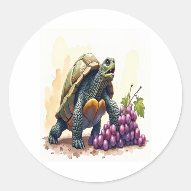 Furious Turtle Stomping Grapes. Classic Round Sticker (Front)