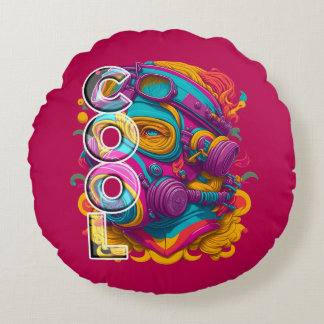 FURISTIC FIGURE WITH GAS MASK. ROUND CUSHION