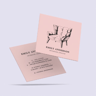 Furniture Chair Interior Designer Blush Pink Square Business Card