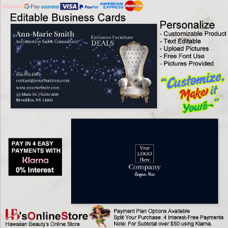 Furniture Sales Sparkle Chair Black Business Card