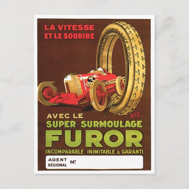 Furore Tires ~ Vintage Automobile Tire Ad Postcard (Front)