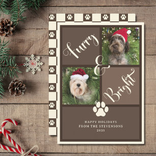 Furry And Bright Brown Photo Collage Dog Holiday Card