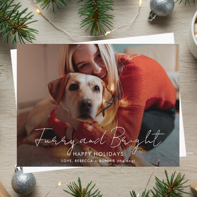 Furry and Bright Handwritten Photo Christmas Holiday Postcard (Furry and Bright Handwritten Photo Christmas Holiday Postcard)