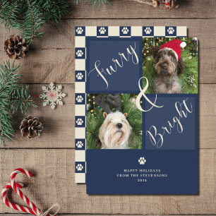 Furry And Bright Navy Blue 2 Photo Dog Holiday Card