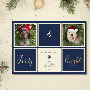 Furry And Bright Navy Blue Gold Foil Photo Dog
