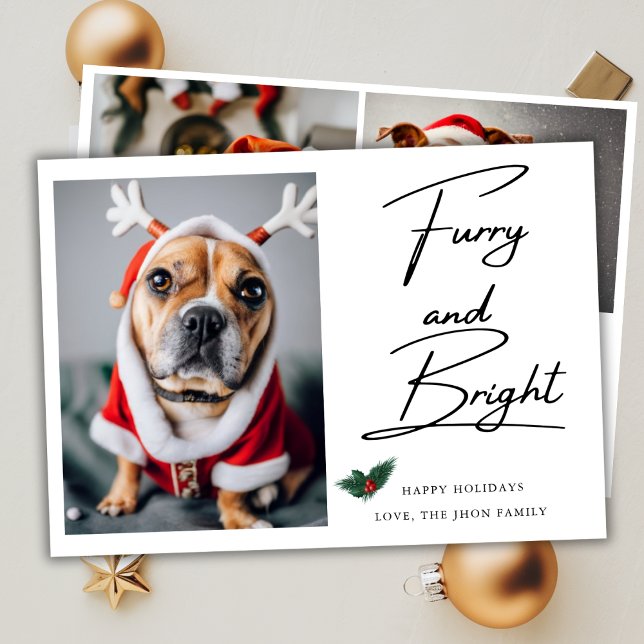 Furry and Bright Pet Dog Photo Mistletoe Christmas Holiday Card (Creator Uploaded)
