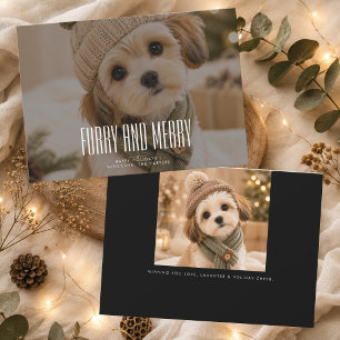 Furry and Merry Cute Puppy Christmas Photo Holiday Card