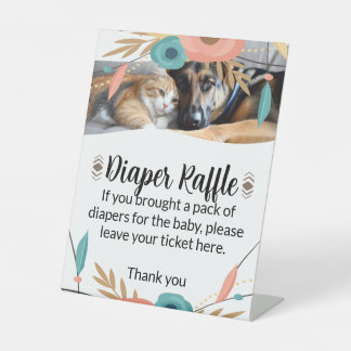 Furry Big Brothers Baby Shower Diaper Raffle Pedestal Sign