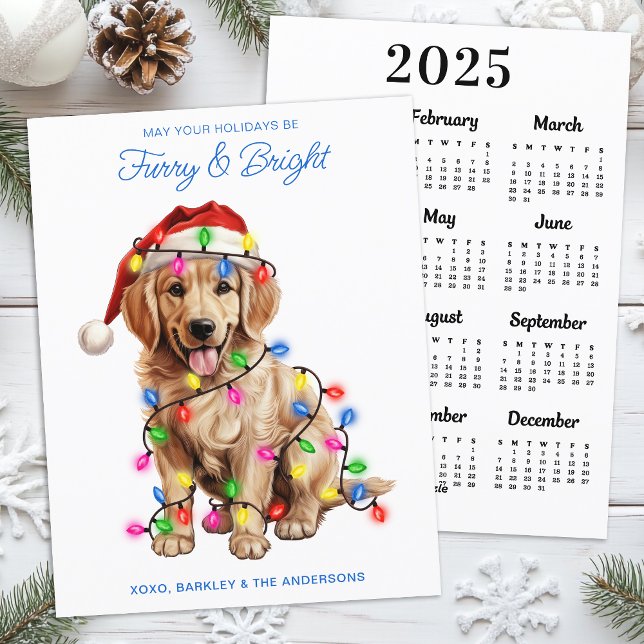 Furry & Bright 2025 Calendar Golden Retriever Dog Holiday Card (Creator Uploaded)