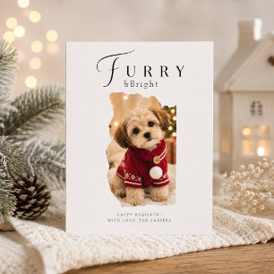 Furry & Bright Artistic Puppy Christmas Photo Holi Holiday Card
