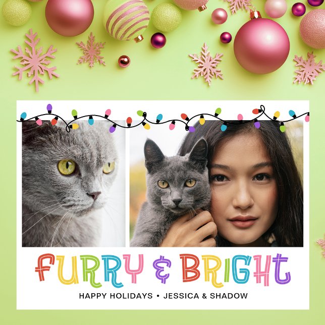 Furry & Bright Cat Photo Holiday Card (Creator Uploaded)