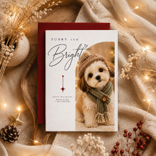 Furry & Bright Cosy Knit Puppy Christmas Portrait Holiday Card