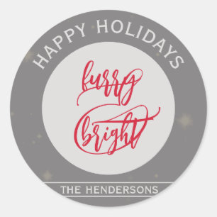 Furry & Bright Custom Name Happy Holidays Classic Round Sticker
