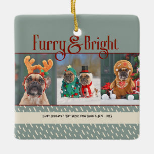 Furry & Bright Dog Christmas Photo Holiday Ceramic Ornament