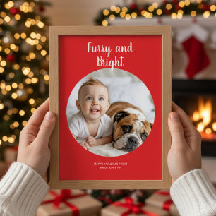 Furry & Bright Joyful cute Family Christmas Card