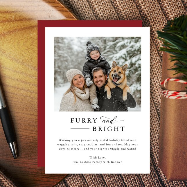 Furry & Bright Modern Family Dog Photo Christmas Holiday Card (Creator Uploaded)