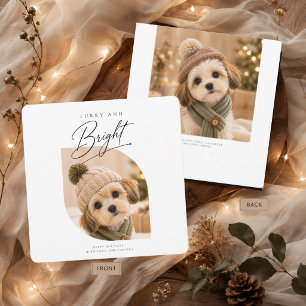 Furry & Bright Script Cosy Winter Puppy Christmas Holiday Card