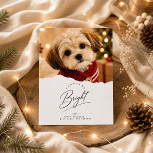 Furry & Bright Torn Edge Puppy Christmas Photo Holiday Card