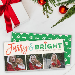 Furry & Bright Typography Dog Lover 3 Photo Pet Holiday Card