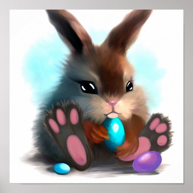 Furry Bunny with Blue and Purple Easter Eggs Poster (Front)