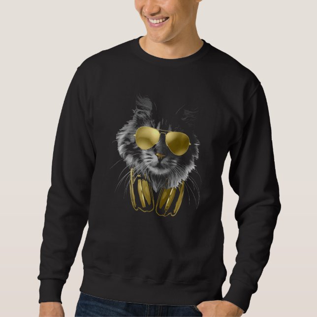 Furry Cat With Sunglasses And Headphones Sweatshirt (Front)