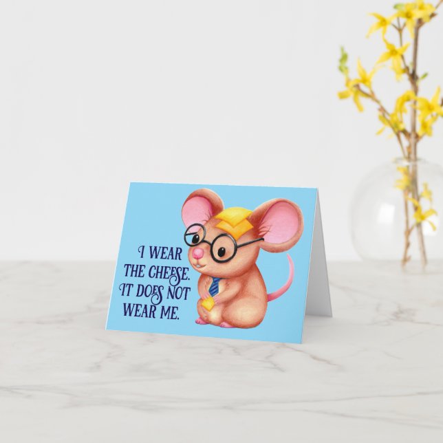 Furry Cheese Man Business Mouse Tie Glasses Nerdy Card (Yellow Flower)