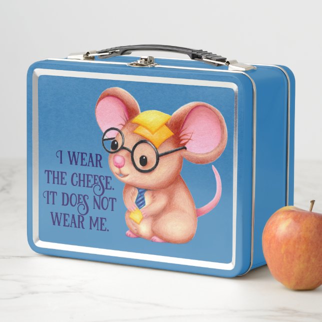 Furry Cheese Man Business Mouse Tie Glasses Nerdy Metal Lunch Box (In Situ)