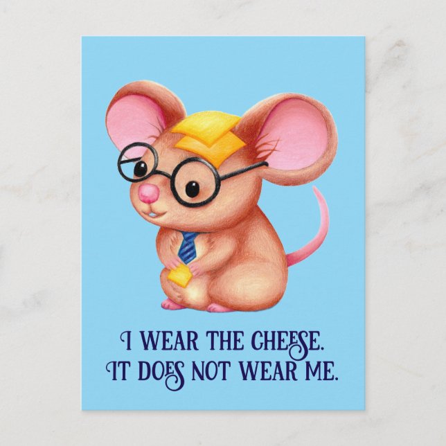 Furry Cheese Man Business Mouse Tie Glasses Nerdy Postcard (Front)