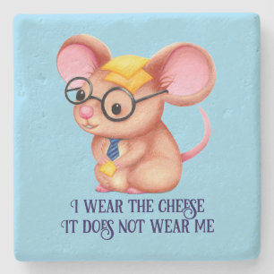 Furry Cheese Man Business Mouse Tie Glasses Nerdy Stone Coaster