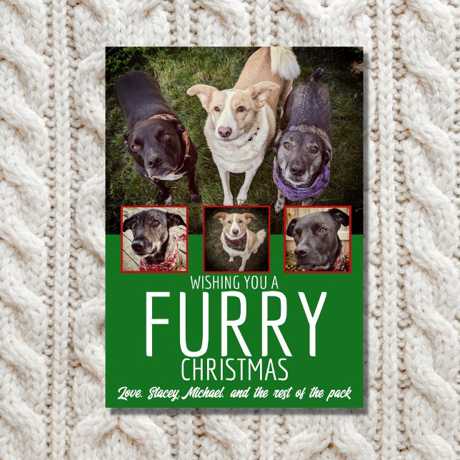 Furry Christmas Multi Photo Dog Collage Christmas Holiday Card (Creator Uploaded)
